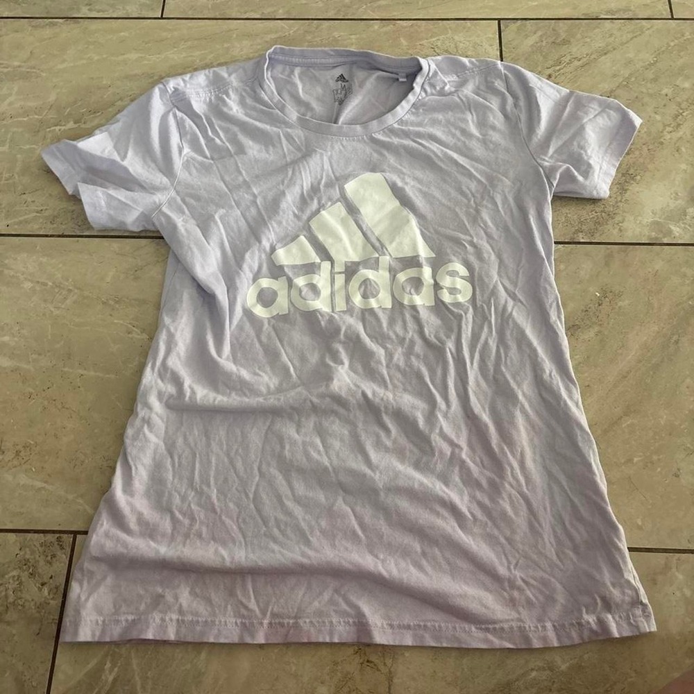Adidas Womens Logo Graphic T-Shirt Purple White Short Sleeve Cotton Top Size M